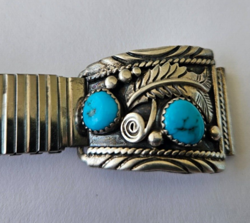 Vintage Native American RICHARD YAZZA Navajo Sterling Silver Turquois Watch Band - Picture 2 of 4