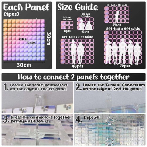 Shimmer Wall Sequin Backdrop - 6/12/24 Pack, 1ft x 1ft Panels Reflective & Shiny - Picture 46 of 54