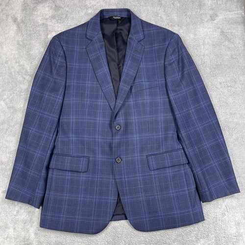 Jos. A. Bank Traveler Blazer Jacket Mens 42R Blue Plaid Wool Formal Tailored Fit