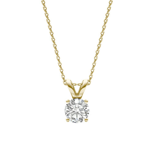 1 CT DEW Round Lab-Created Moissanite Solitaire Necklace in 14K Yellow Gold - Picture 1 of 6