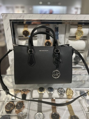 Michael Kors Sheila Silver-Toned Medium Center Zip Crossbody Satchel Bag (Black) - Picture 2 of 16