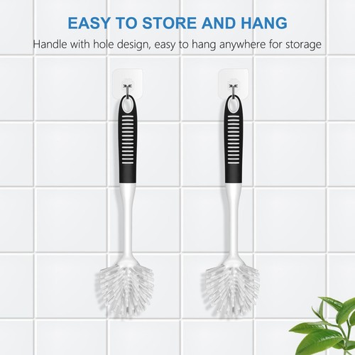 Dish Brush With Handle 2 Pack Stiff Bristles Dish Scrubber With Builtin Scraper - Picture 3 of 7