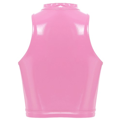 UK Womens Patent Leather Sleeveless Crop Top Hollow Out Tank Top Vest Clubwear - Picture 42 of 45
