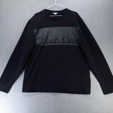 Calvin Klein Mens XL Black Sweatshirt Fleece Lined Pullover Crew Logo