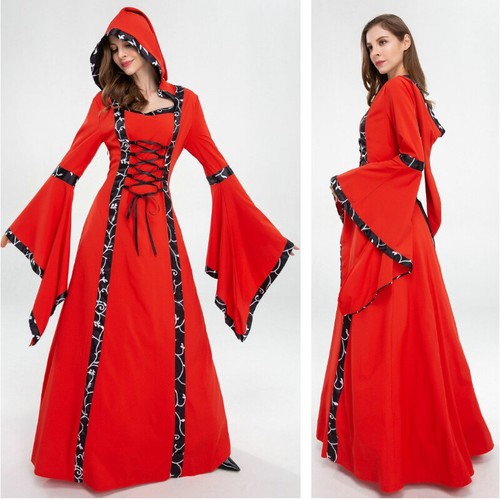 Lady Medieval Gown Fancy Dress Long Hooded Bell Sleeve Halloween Costume Cosplay - Bild 8 von 14