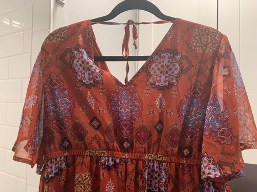 New Maurice's XL fully lined high waist flowy dress w sheer short sleeve - Picture 10 of 12