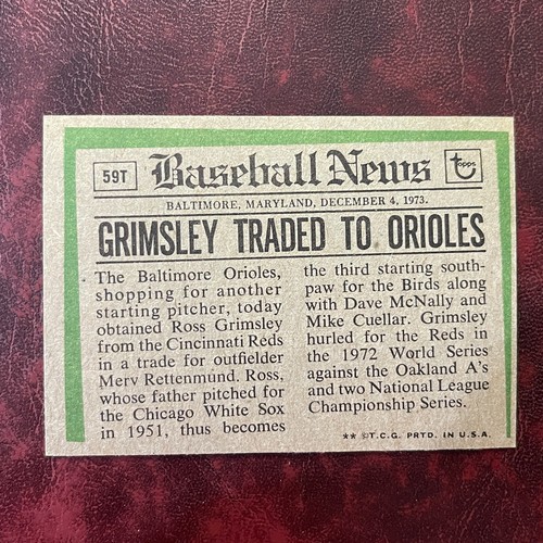 1974 Topps Traded Set ROSS GRIMSLEY #59T ORIOLES - QUASI NUOVO/COME NUOVO + *ALTA QUALITÀ * VENDITA - Foto 2 di 2