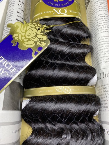 XQ CUTICLE REMY YAKY 100% HUMAN HAIR WEAVE_CHELSEA_DEEP_WAVE_12"_#1B - Picture 3 of 4