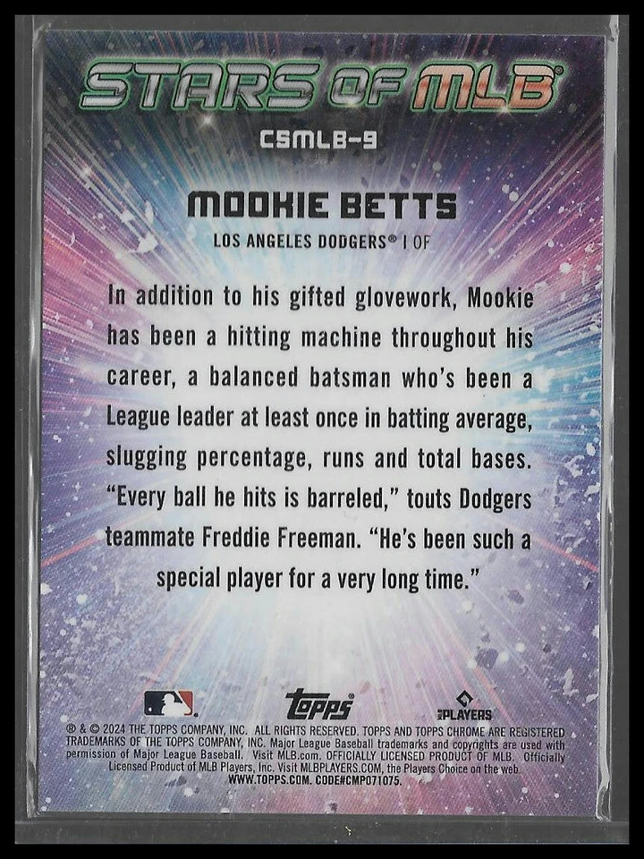 Mookie Betts Dodgers Stars of MLB CHROME CSMLB-9 2024 Topps Series 1 - Image 2 of 2