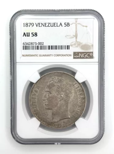 1879 Venezuela First 5 Bolivares - NGC AU58 NGC Silver Coin