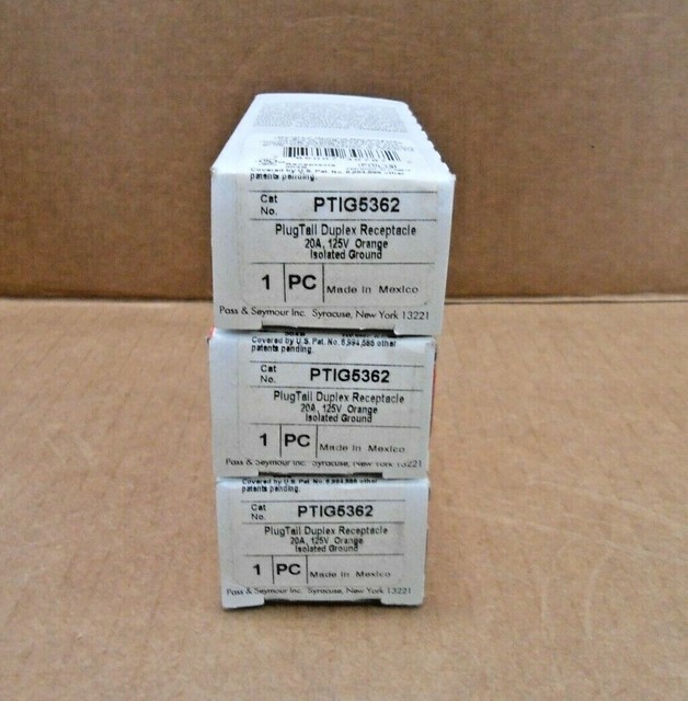 Pass & Seymour Plug Tail Duplex Receptacles PTIG5362 Orange for sale