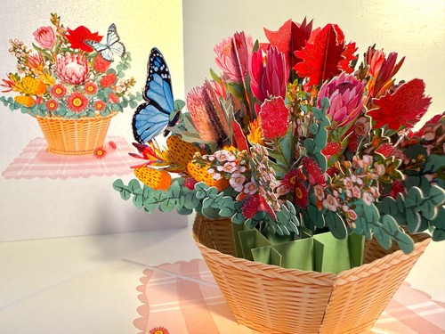 ORIGAMI POP CARDS Australian Native Flower Blue Butterfly Birthday 3D PopUp Card - Picture 5 of 12