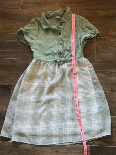 Girls Wonder Nation Short Sleeve Button Green Plaid White Dress Button Size 7/8 - Picture 5 of 6