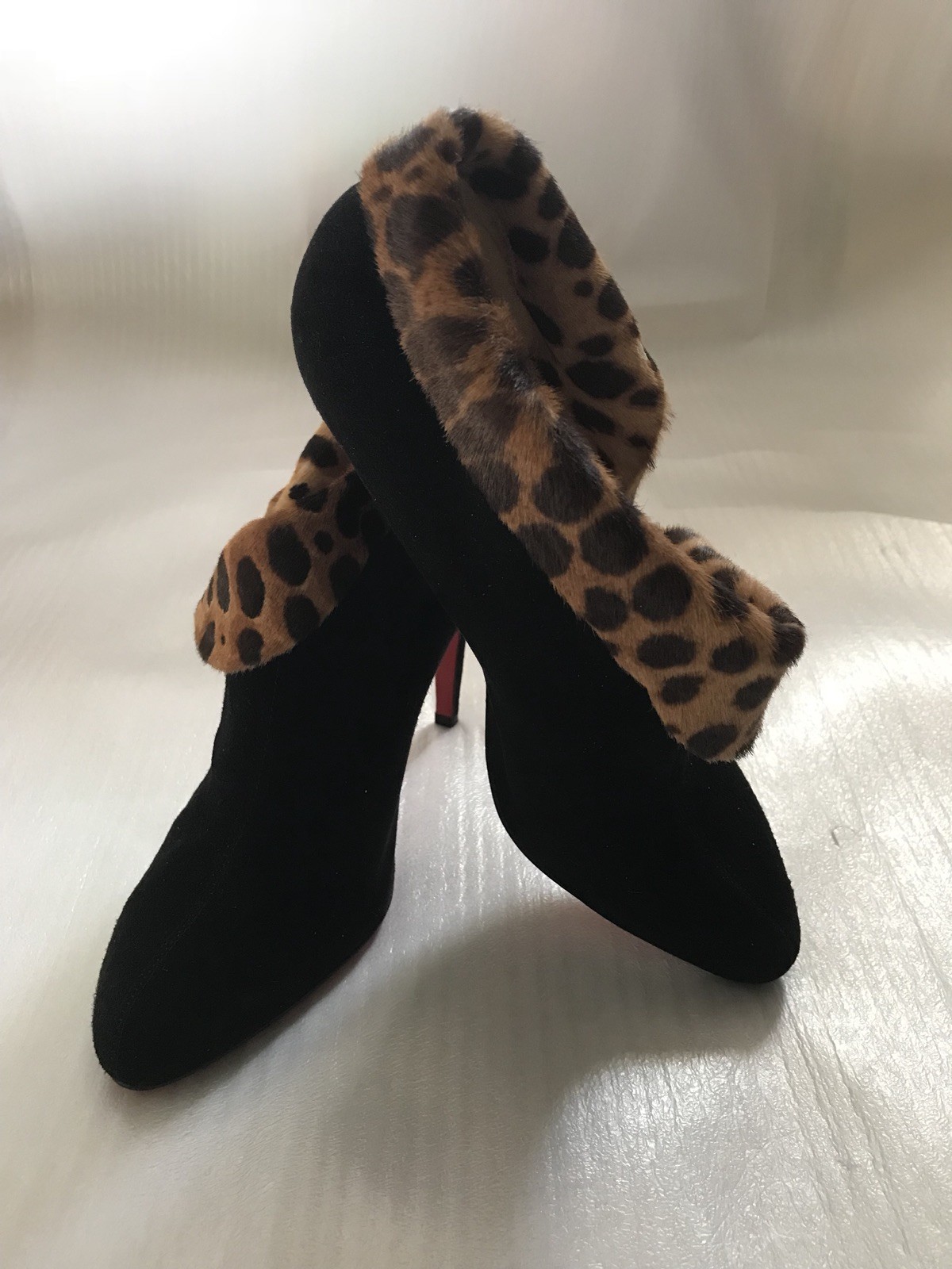 Christian Christian Christian Louboutin Black Suede Leopard Ankle Boots 40.5 - NEW 282756 Christian Christian Christian Louboutin Black Suede Leopard Ankle Boots 40.5 - NEW 282756
