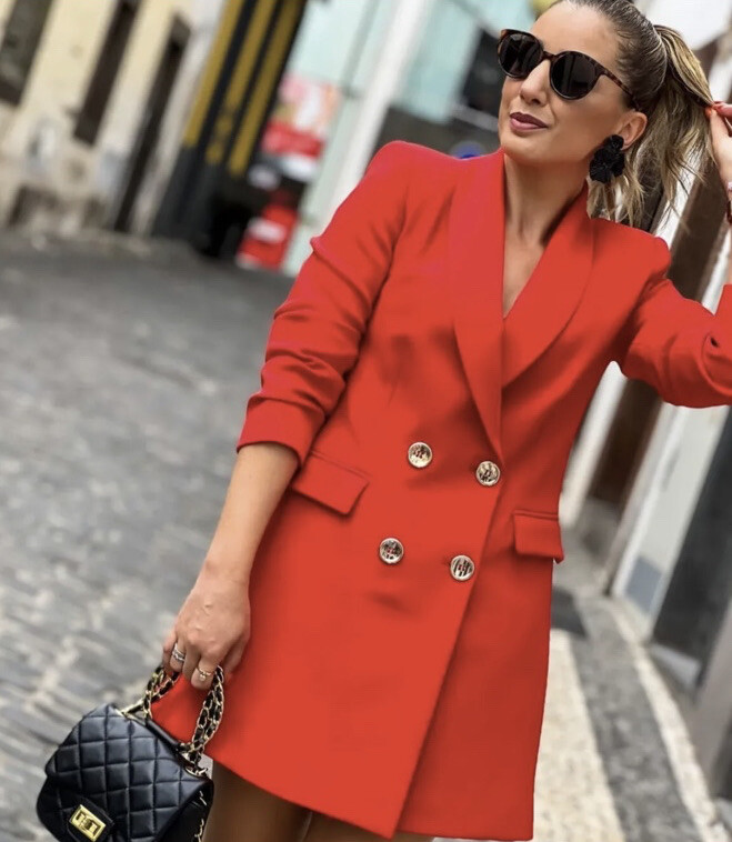 ZARA NWT WOMAN LONG DOUBLE-BREASTED BLAZER RED REF. 2218/232