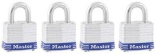 NEW MASTER LOCK 3008D PACK OF (4) KEYED ALIKE PADLOCKS WITH KEYS 1 1/2" 6104012