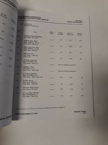 Piper PA-28R-201T Cherokee Turbo Arrow III Information Manual 761-636 1977-78 - Picture 12 of 12