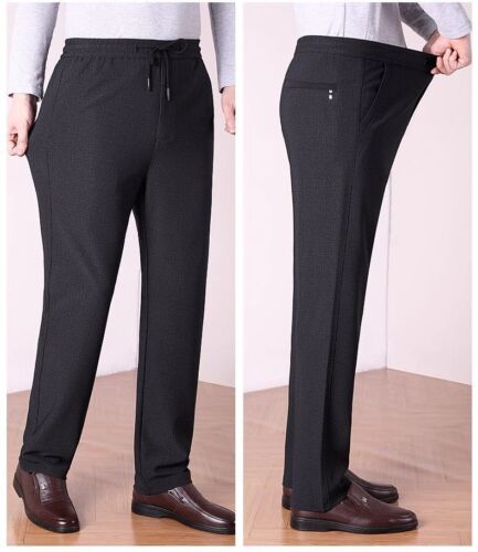 Mens Straight Pants Fit Elastic Waist Trousers Leg Casual Dress Formal Clothes - Picture 9 of 14