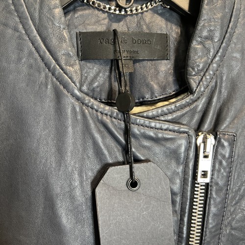Rag & Bone LYON Moto Zipper Lamb Leather Jacket Navy 0 - Picture 6 of 9