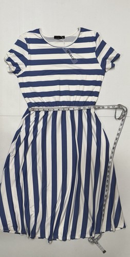 Levaca Women’s White & Blue Striped Short Sleeve Round Neck Fit & Flare Dress M - Picture 11 of 13