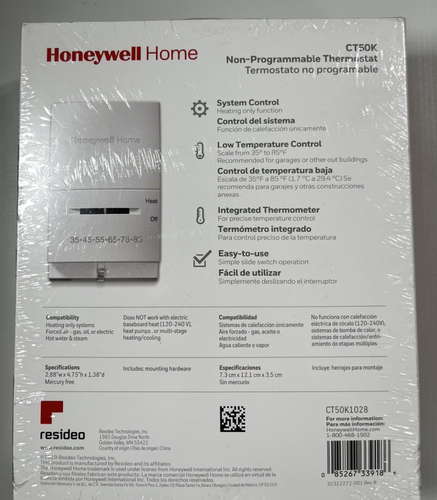 HONEYWELL HOME CT50K1028 VERTICAL NON-PROGRAM THERMOSTAT LOW TEMPERATURE RANGE - Picture 7 of 7
