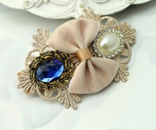 1 Pc Of Handcrafted Fabric Lace Hair Clip beaded with Gem and Charm