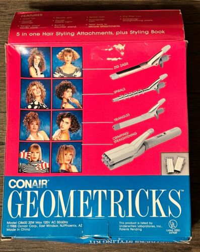 Vintage Hair 1988 Conair Geometricks 5tlg Styling Kit Triangle Zick Zags Spirals Crimp - Bild 6 von 9