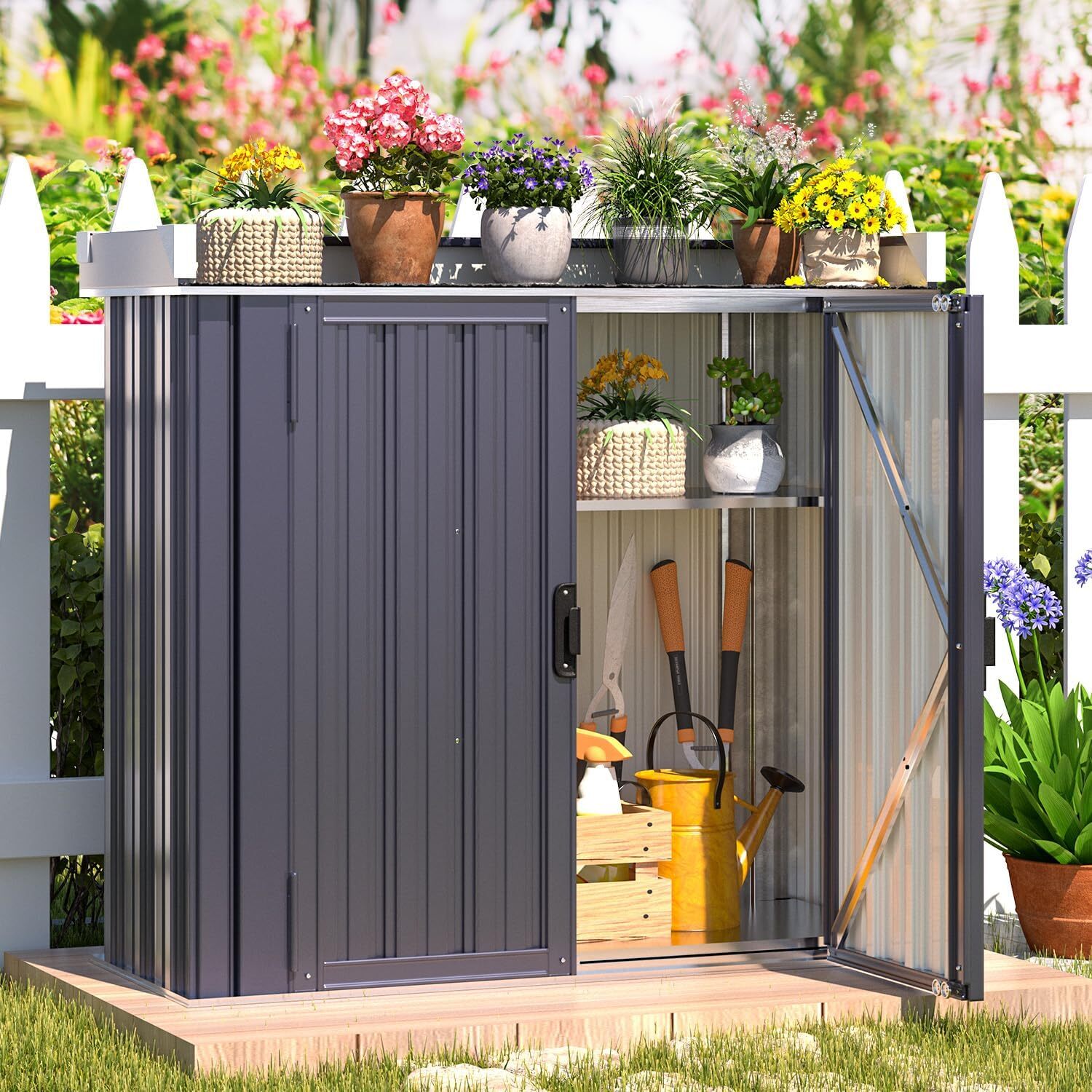 Outdoor Storage Cabinet Waterproof Potting Workbench Table w