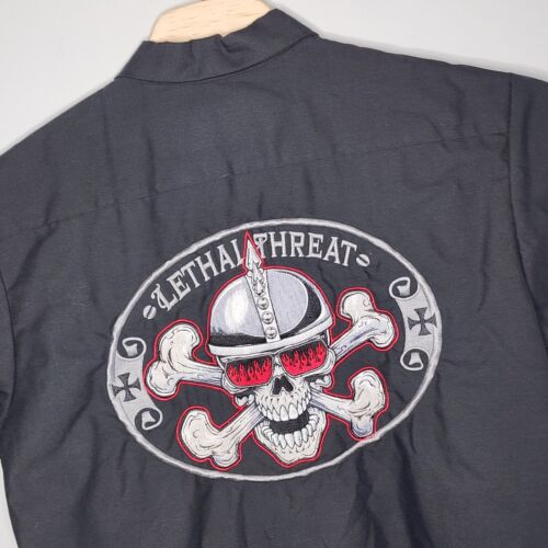 Lethal Threat Motor Gear Black Work Shirt Embroidered Back Emblem Men's XL - Picture 2 of 7
