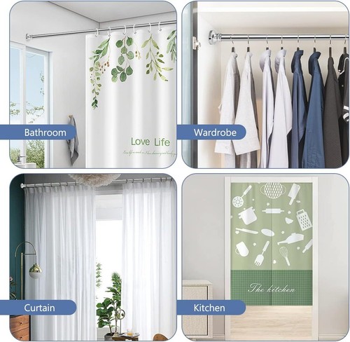 Telescopic No Drill Stainless Steel Clothes Hanging Bar Rail for Bath Windows UK - Picture 6 of 13