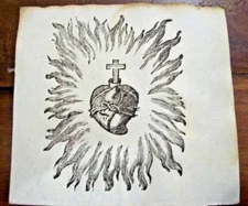 Sacred Heart of Jesus with Flames Antique Saint PRINT Ex VOTO Watermark Paper
