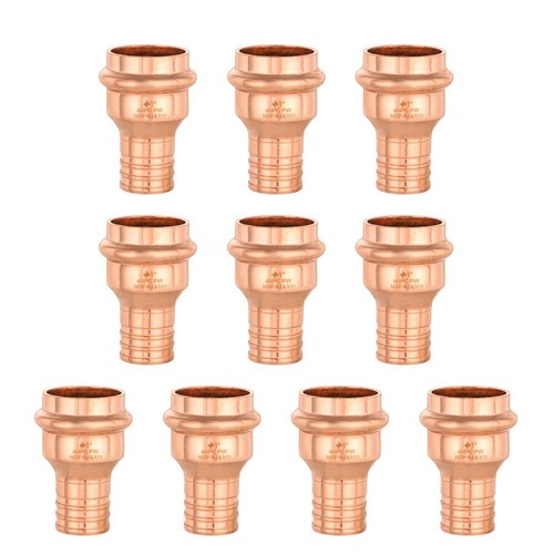 10PCS EFIELD 1" Press X 1" PEX Crimp Coupling Copper Adapter Fittings, Lead Free