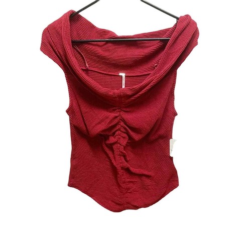 Free People This Cutie Top Off the Shoulder Ribbed Cropped in Stolen Kiss Red L - Picture 3 of 9