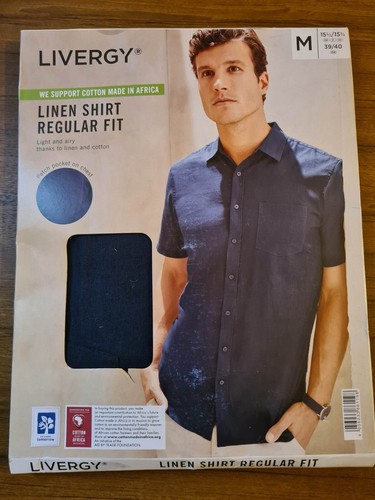 Herren Leinen Hemd Regular Fit Dunkelblau Gr. M 39/40
