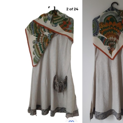Vtg Fiorio Milan Scarf Birds Abstract 36×34 Wool & Silk Hand Rolled Logo 2 holes - Picture 4 of 23