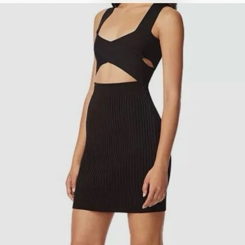 Herve Ledger Cross Body Ribbed Knit Bandage Cutout Mini Dress sz: XL Black Party - Picture 6 of 7