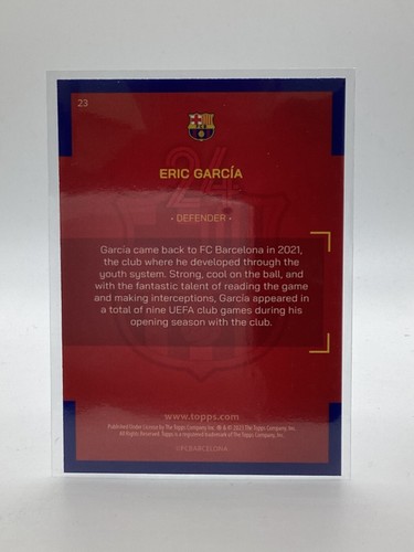 JUEGO DE EQUIPO TOPPS BARCELONA 2022/23 LÁMINA DE HIELO ERIC GARCIA - Imagen 2 de 2