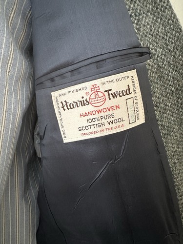 46R Vtg Harris Tweed Blue Grey Scottish Wool Blazer Sport Coat Jacket Ivy League - Picture 14 of 24