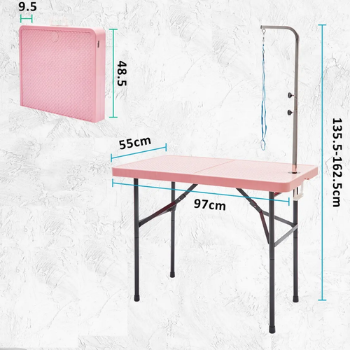 Foldable Pet Grooming Table with Iron Frame - 97cm in Length - Pink - Picture 2 of 4