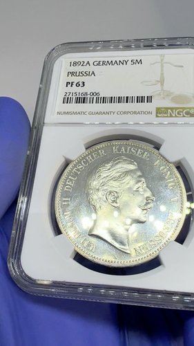 German States Prussia 1892A 5 Mark Coin Thaler Taler NGC PF 63 PROOF PP RARE UNC - Video 1 of 1