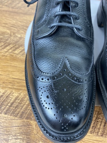 French Shriner Collegians Mens Shoes Derby Long Wingtip Black Leather  9 D/B - Picture 9 of 13