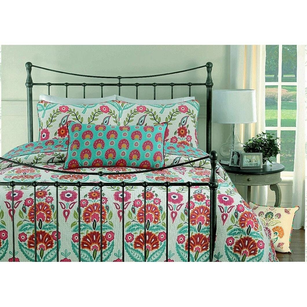 Cozy Line Happy Garden Floral Reversible Cotton Quilt Set Cozy Line Happy Garden Floral Reversible Cotton Quilt Set