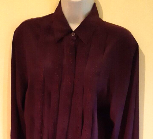 Alexon UK10 Vintage Blouse Maroon Pleated Front Detail Pleat Embroidered Couture - Picture 3 of 5