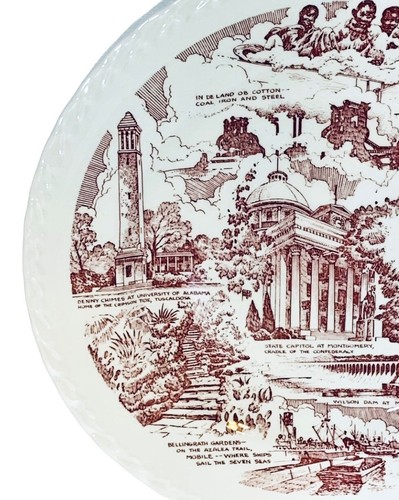 Vernon Kilns ALABAMA STATE Red Transferware Embossed Ironstone Plate NEW - Picture 4 of 8