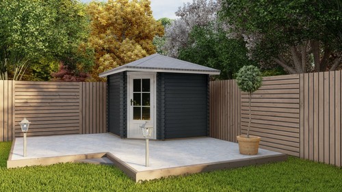 5-Eck Gartenhaus Blockhaus ohne Fußboden 2.6x2.6M Pavillon 28mm Trier EB28042oF - Bild 4 von 12