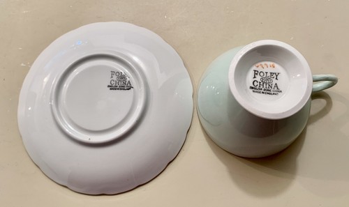 Vintage EB Foley Teetasse / Untertasse Set - hellgrün & gelb mit Rosen - Bild 6 von 6
