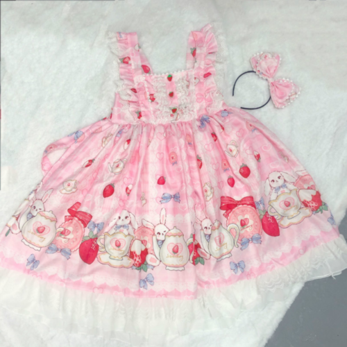 Women Girls Dress Ruffles Lace Strappy Sleeveless Lolita Sweet Cute Cosplay Chic - Picture 5 of 17