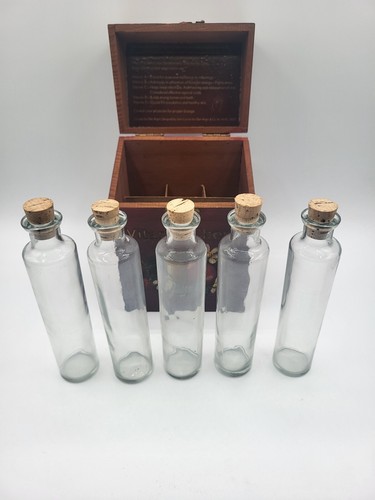 Antique Handpainted Wood Vitamin Chest + 5 Apothecary Glass Bottles/Corks UNIQUE - Picture 4 of 6