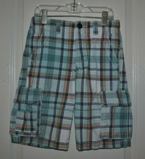 Cherokee Boys Multi Color Plaid Cargo Shorts Adjustable Waist Size 8