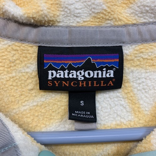 Patagonia Synchilla Yellow Leaf Print Fleece Pullover Sweater Sz S Floral Leaves - Picture 3 of 5